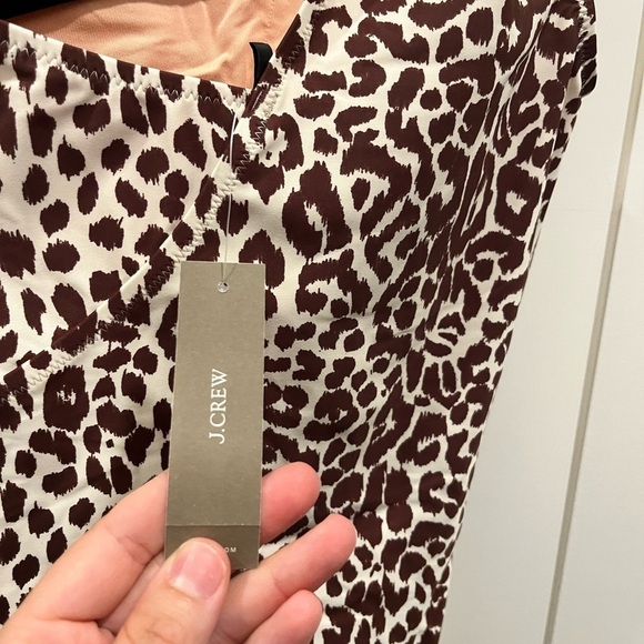 NWT J.CREW One Shoulder Ruched One Piece Swimsuit Leopard Brown Size 2 Shaping - Picture 5 of 6